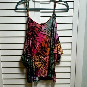 Venus Multi-colored tropical cold shoulder top pink green coral